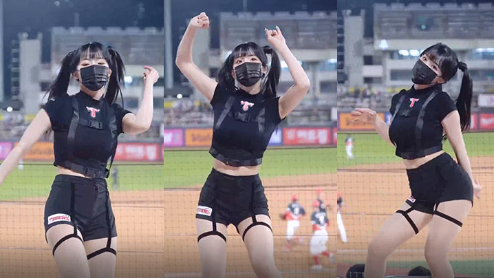棒球比较妹子在观众位热舞为自己的队伍加油的